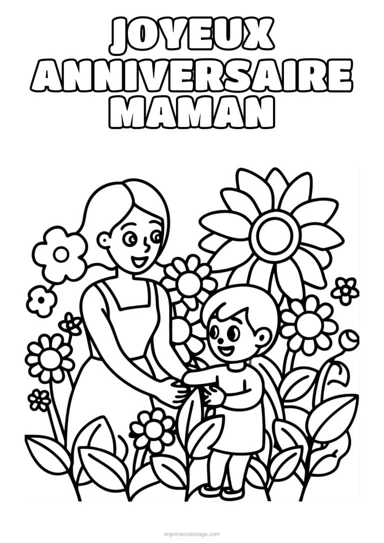 coloriage joyeux anniversaire maman maman et son enfant 20 - dessin gratuit &agrave; imprimer