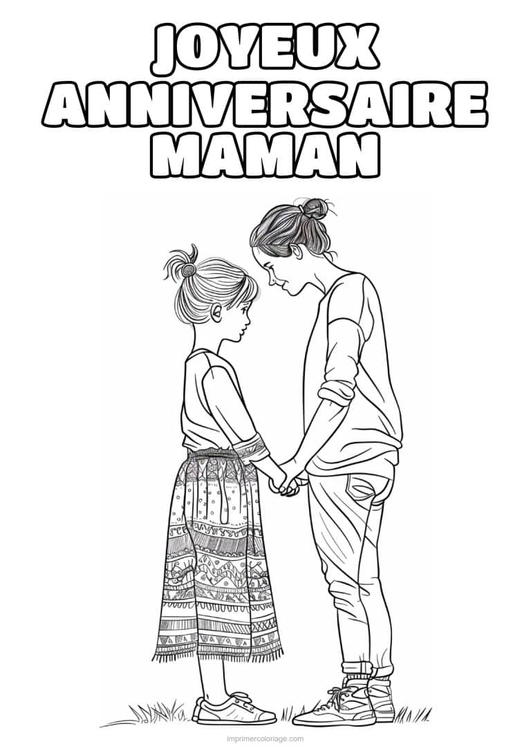 coloriage joyeux anniversaire maman maman et son enfant 3 - dessin gratuit &agrave; imprimer
