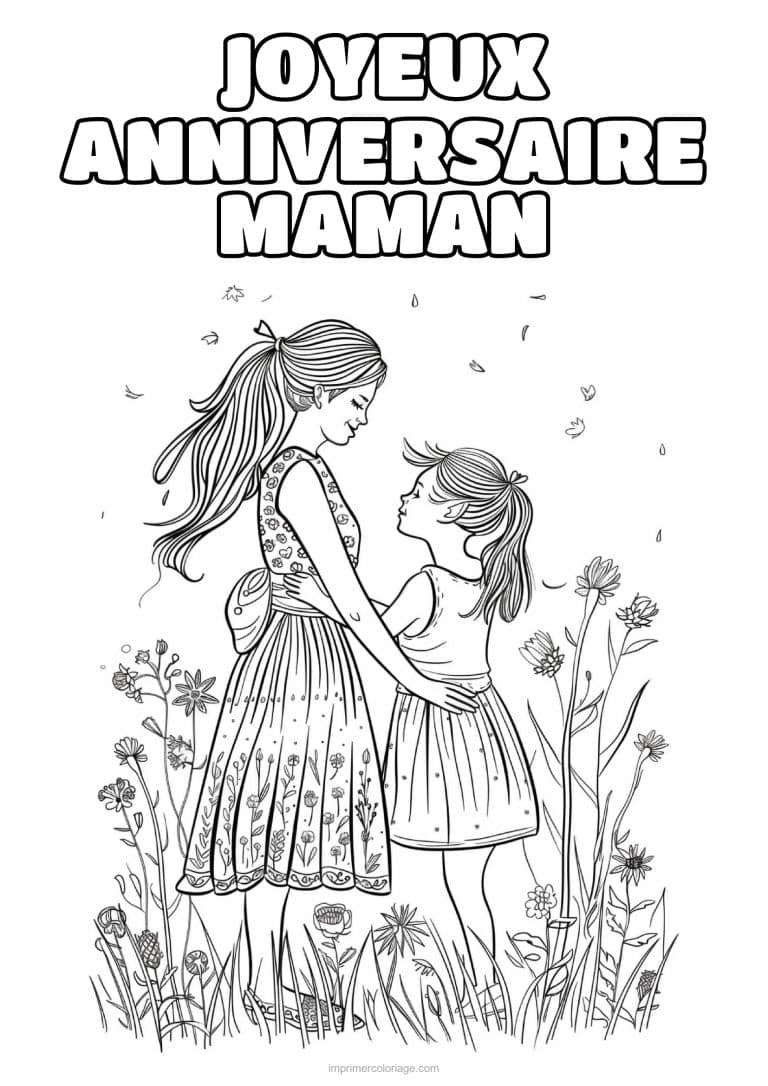 coloriage joyeux anniversaire maman maman et son enfant 5 - dessin gratuit &agrave; imprimer