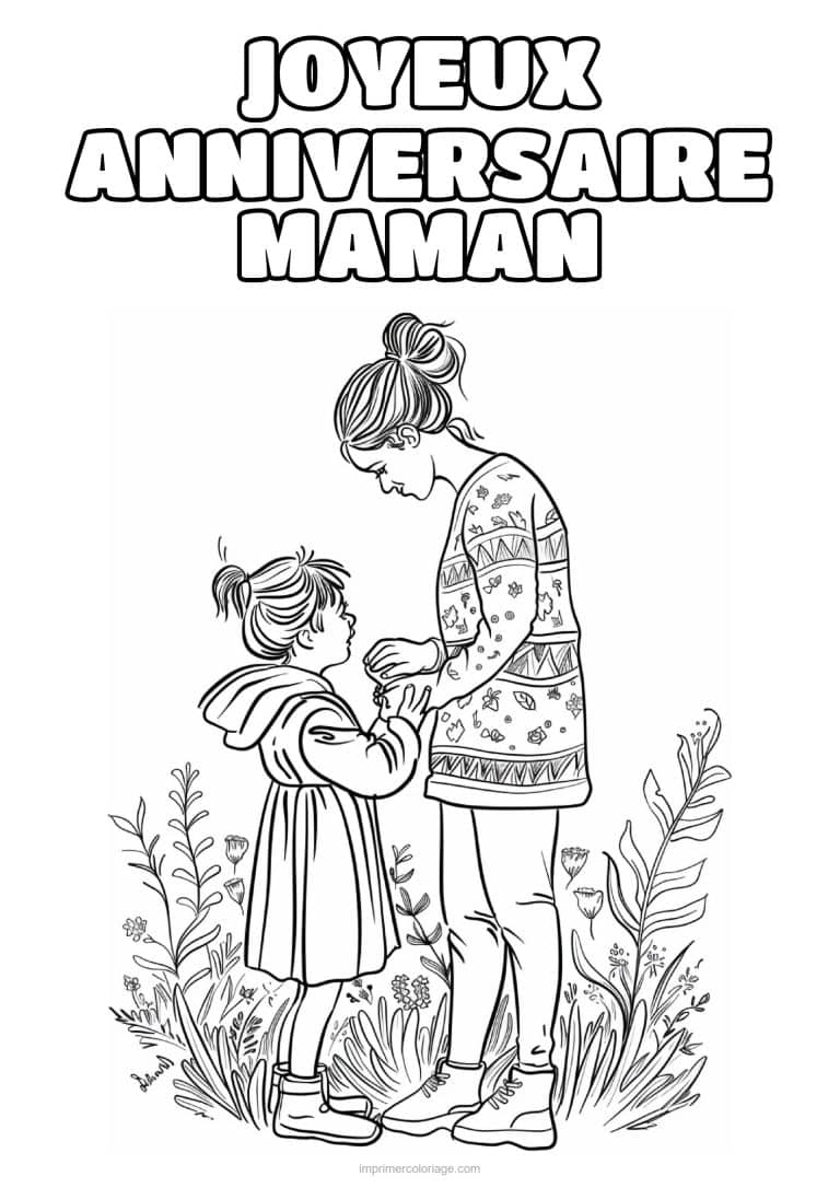 coloriage joyeux anniversaire maman maman et son enfant 8 - dessin gratuit &agrave; imprimer