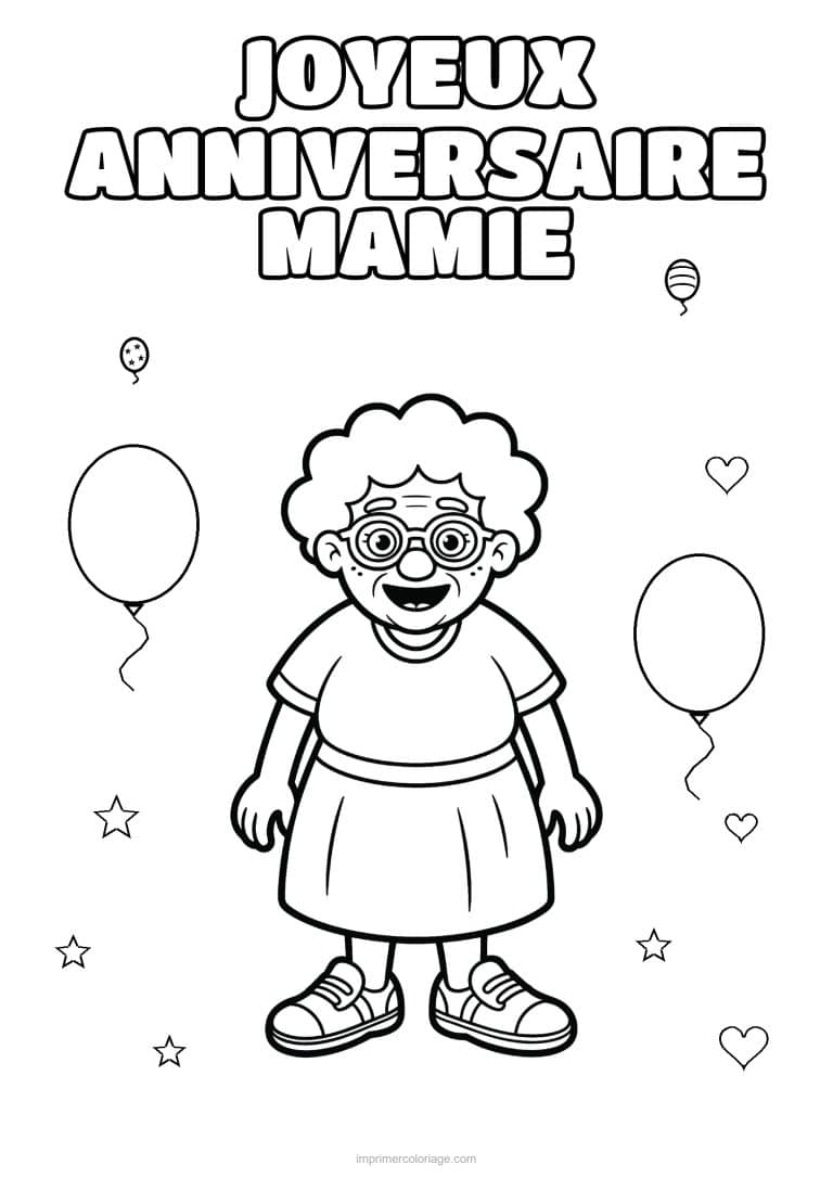 coloriage joyeux anniversaire mamie mamie en baskets - dessin gratuit &agrave; imprimer