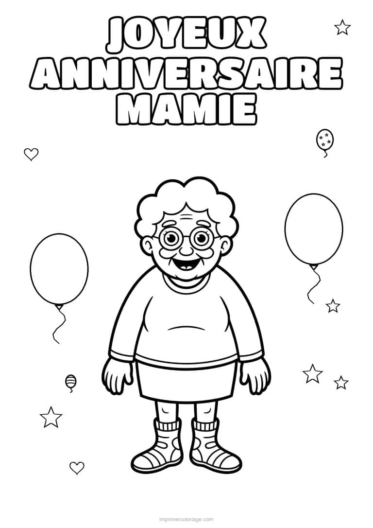 coloriage joyeux anniversaire mamie mamie en pull et bottines - dessin gratuit &agrave; imprimer