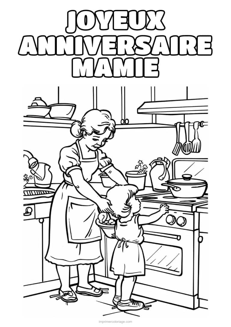 coloriage joyeux anniversaire mamie mamie et sa petite fille a la patisserie - dessin gratuit &agrave; imprimer