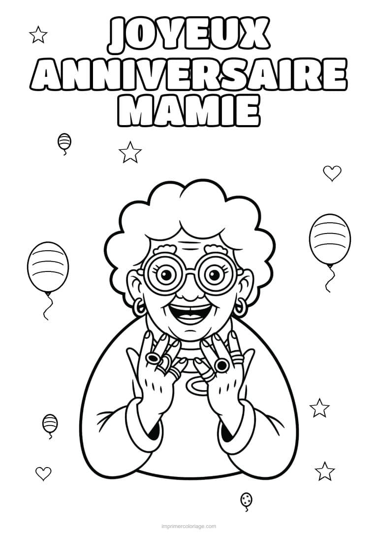 coloriage joyeux anniversaire mamie mamie qui applaudit - dessin gratuit &agrave; imprimer