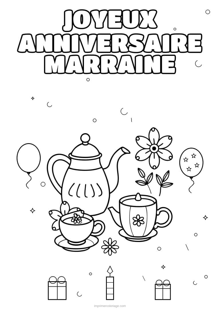 coloriage joyeux anniversaire marraine une adulte et son enfant 7 - dessin gratuit &agrave; imprimer