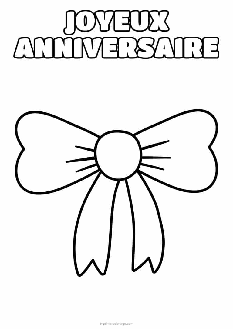 coloriage joyeux anniversaire noeud de cadeau - dessin gratuit &agrave; imprimer