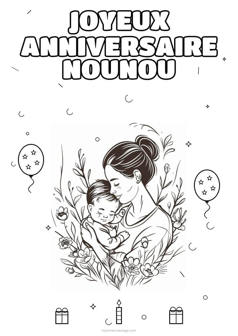 coloriage joyeux anniversaire nounou une adulte et son enfant 7 - dessin gratuit &agrave; imprimer
