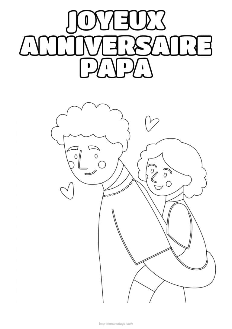 coloriage joyeux anniversaire papa papa et ses enfants 2 - dessin gratuit &agrave; imprimer
