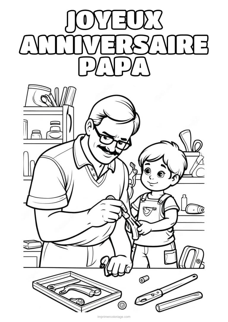 coloriage joyeux anniversaire papa papa et son enfant 11 - dessin gratuit &agrave; imprimer