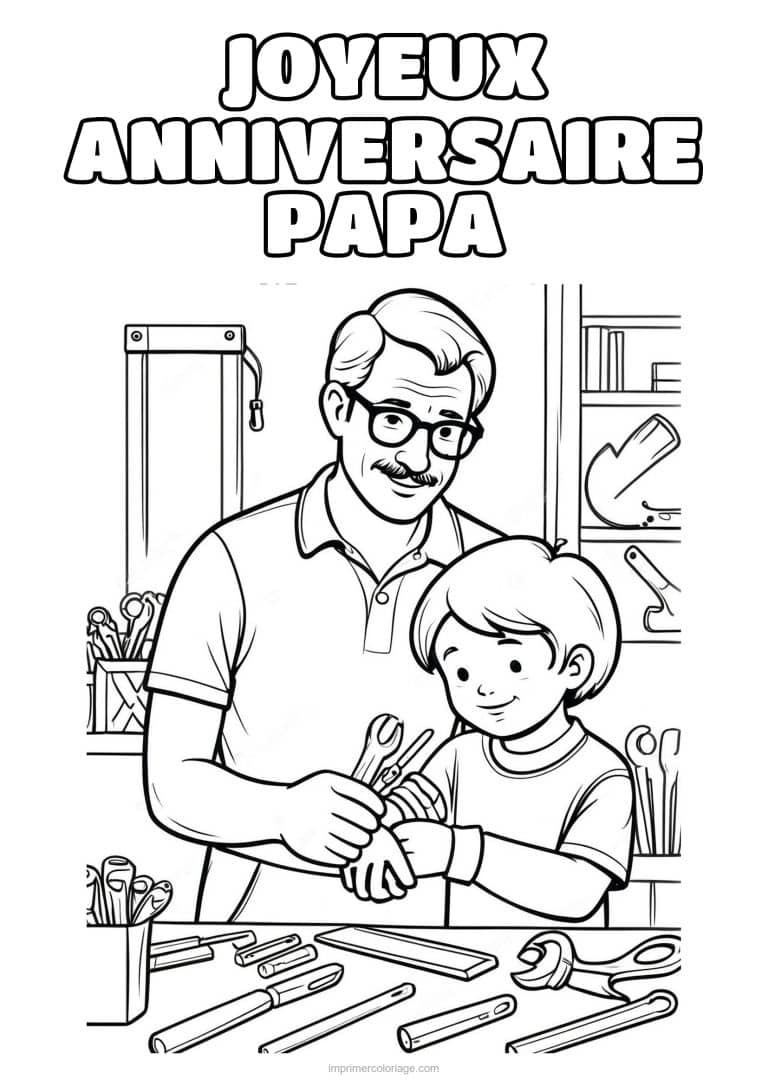coloriage joyeux anniversaire papa papa et son enfant 13 - dessin gratuit &agrave; imprimer