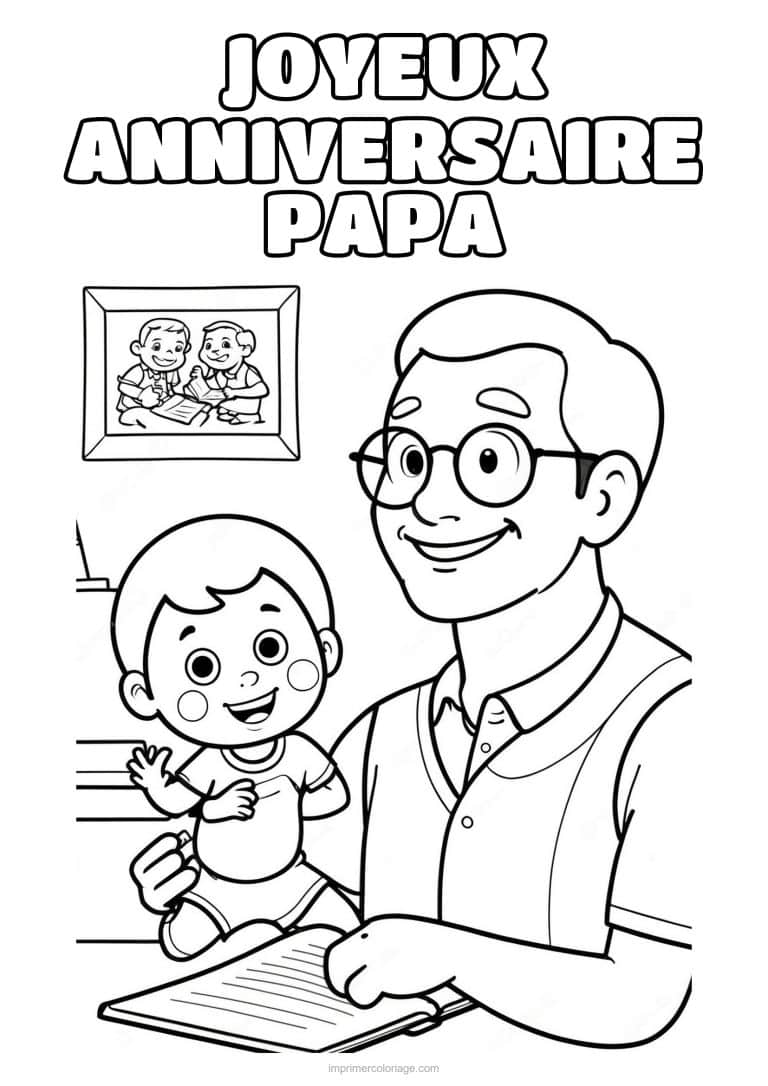 coloriage joyeux anniversaire papa papa et son enfant 15 - dessin gratuit &agrave; imprimer