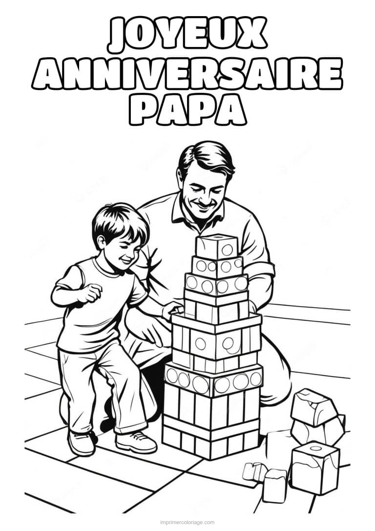 coloriage joyeux anniversaire papa papa et son enfant 3 - dessin gratuit &agrave; imprimer
