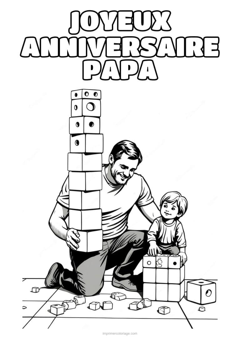 coloriage joyeux anniversaire papa papa et son enfant 5 - dessin gratuit &agrave; imprimer