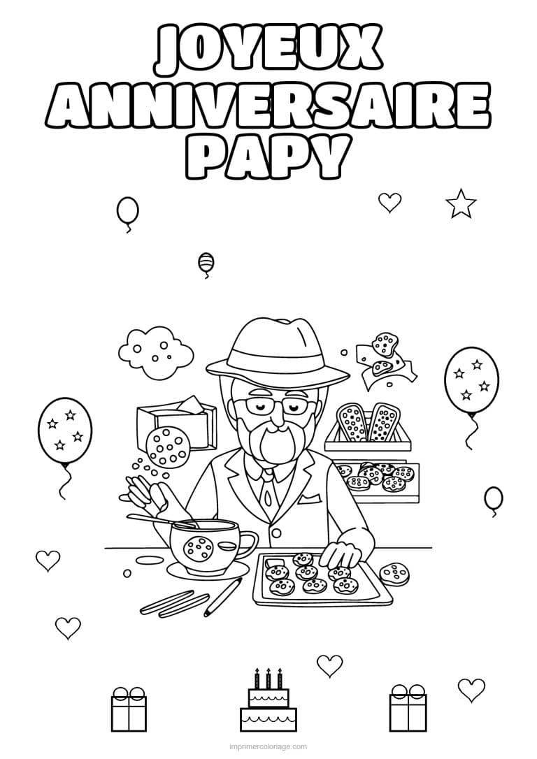 coloriage joyeux anniversaire papy papy qui prepare des biscuits - dessin gratuit &agrave; imprimer