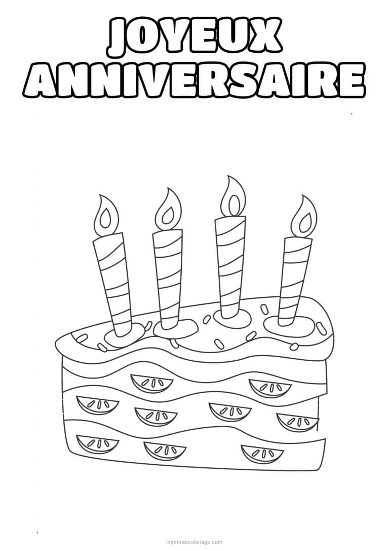coloriage joyeux anniversaire part de gateau aux agrumes - dessin gratuit &agrave; imprimer
