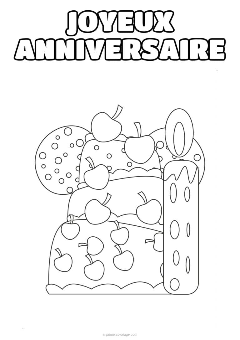 coloriage joyeux anniversaire part de gateau aux cerises - dessin gratuit &agrave; imprimer