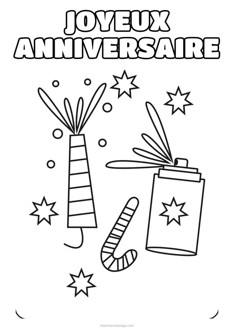 coloriage joyeux anniversaire sarbacanes et etoiles - dessin gratuit &agrave; imprimer