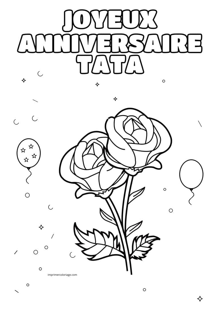 coloriage joyeux anniversaire tata deux roses - dessin gratuit &agrave; imprimer