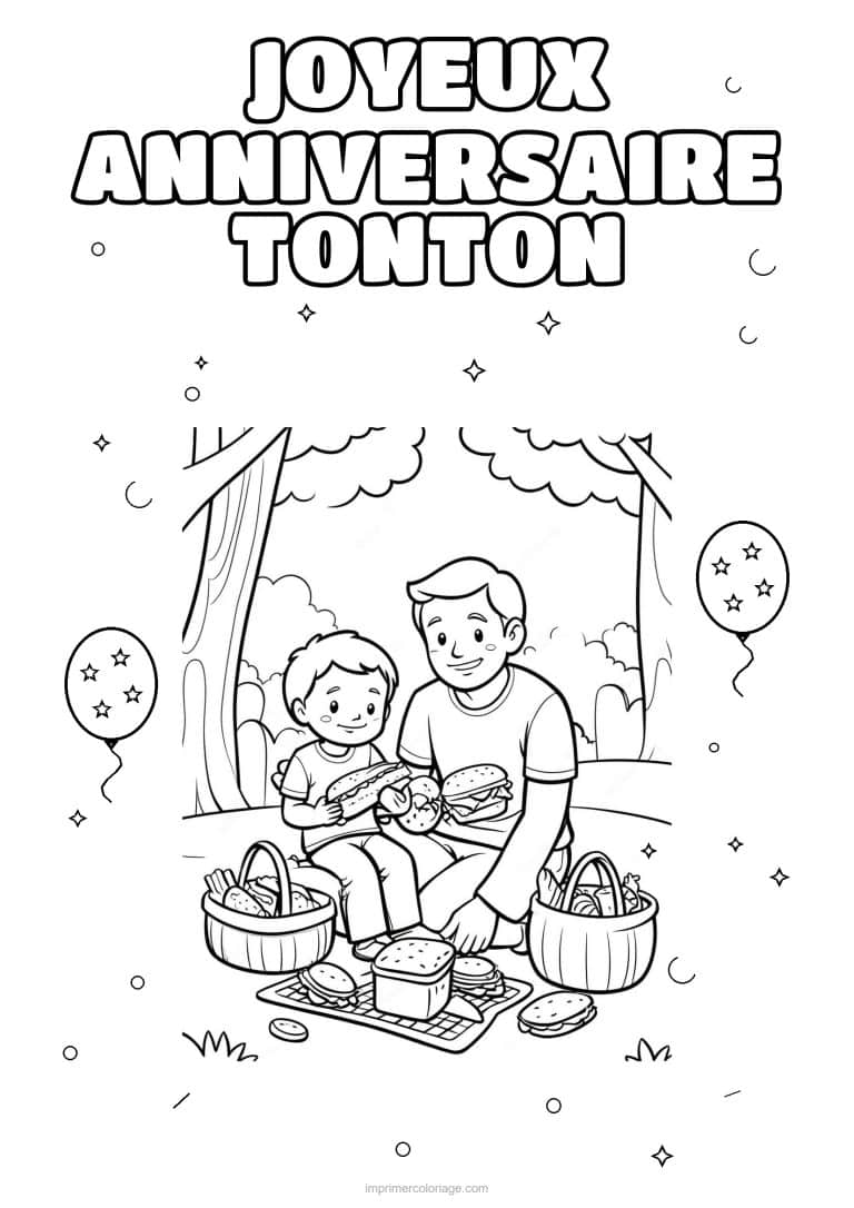 coloriage joyeux anniversaire tonton un adulte et son enfant 1 - dessin gratuit &agrave; imprimer
