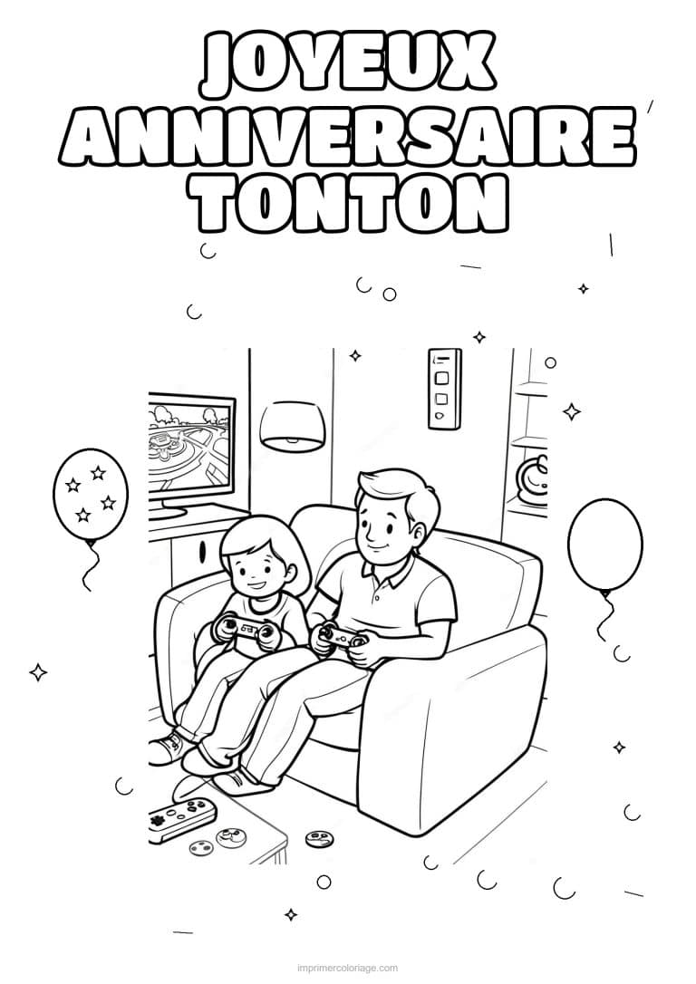 coloriage joyeux anniversaire tonton un adulte et son enfant 5 - dessin gratuit &agrave; imprimer