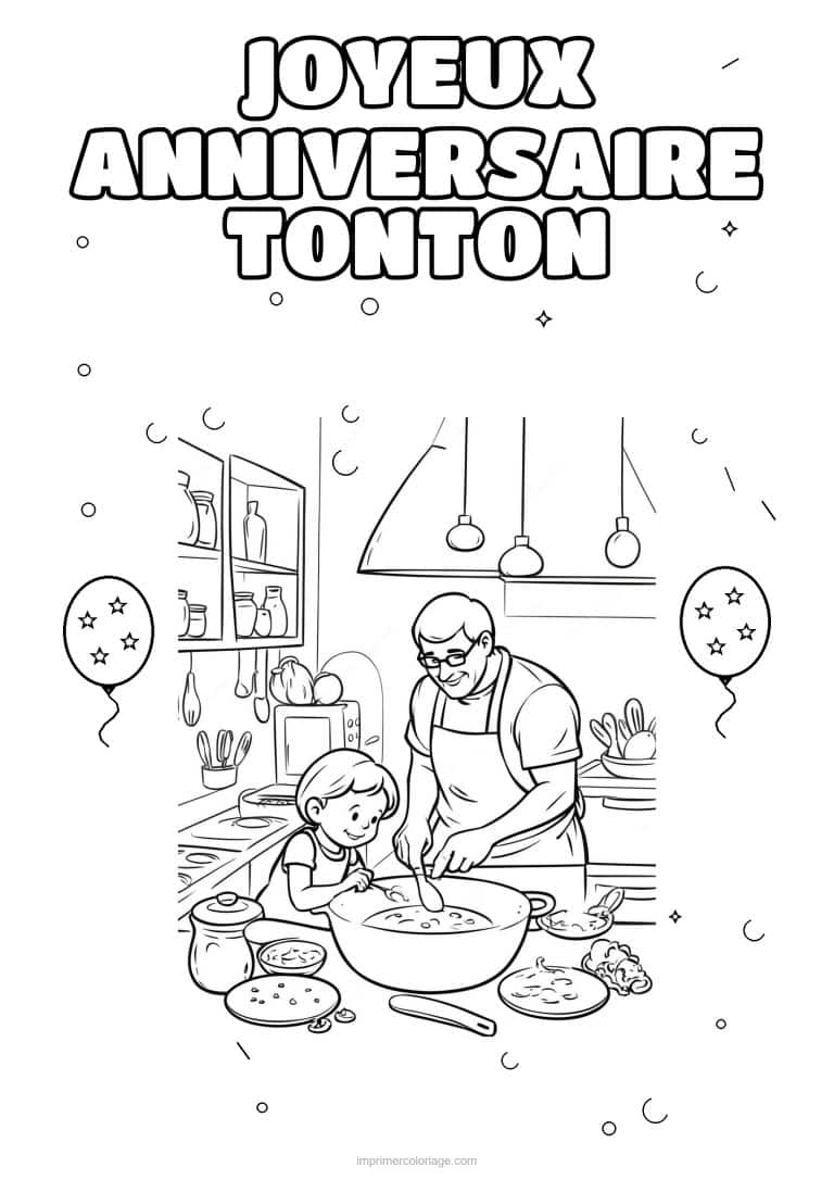coloriage joyeux anniversaire tonton un adulte et son enfant 7 - dessin gratuit &agrave; imprimer