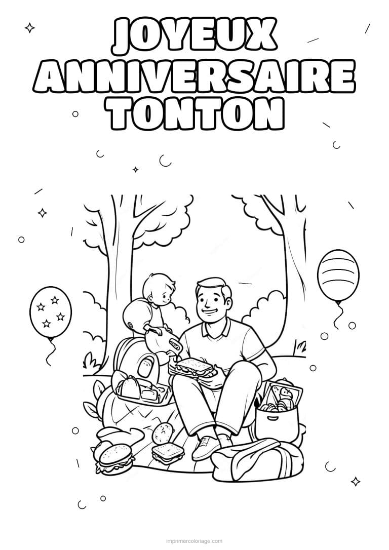 coloriage joyeux anniversaire tonton un adulte et son enfant 9 - dessin gratuit &agrave; imprimer