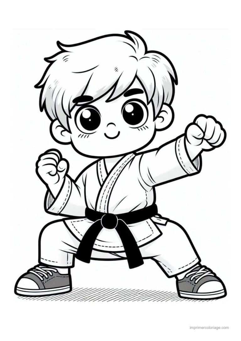 coloriage karate garcon karate ceinture noire - dessin gratuit &agrave; imprimer