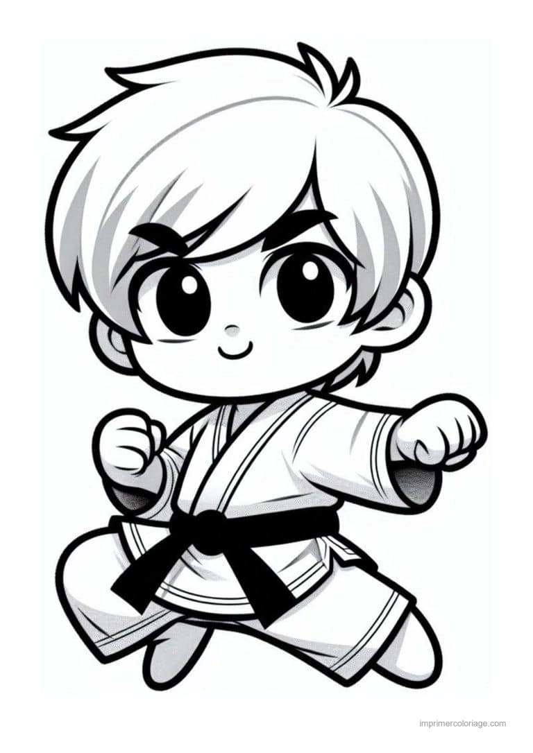 coloriage karate garcon karateka kiai - dessin gratuit &agrave; imprimer