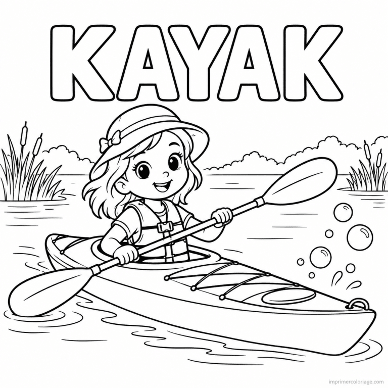 coloriage kayak cute kayakiste lac chapeau titre haut - dessin gratuit &agrave; imprimer