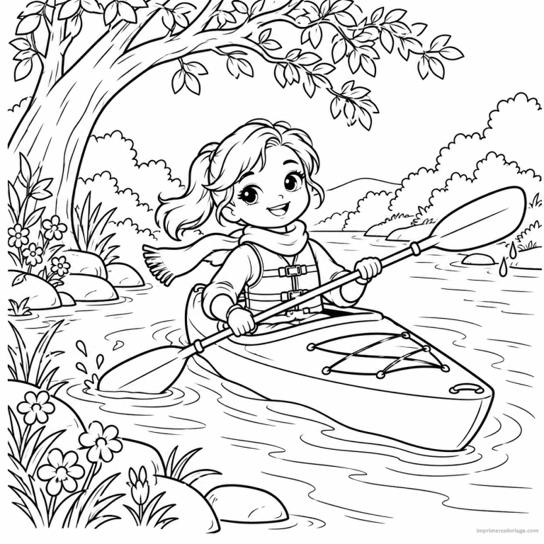 coloriage kayak cute kayakiste riviere echarpe - dessin gratuit &agrave; imprimer