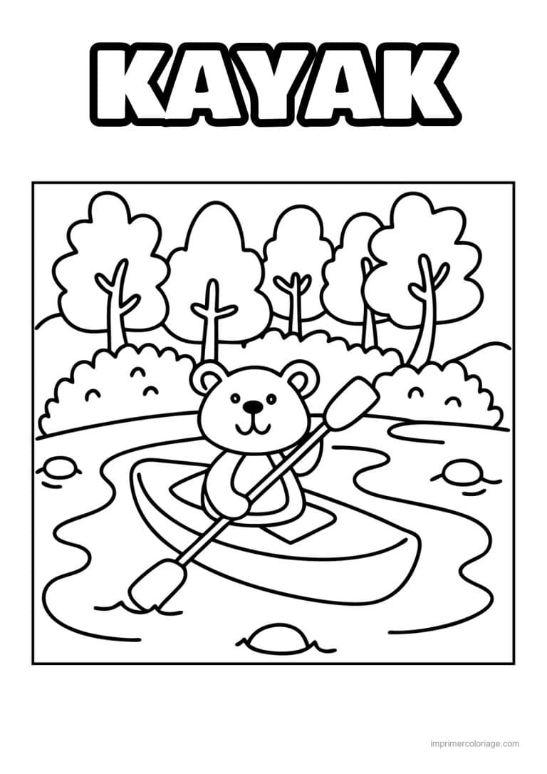 coloriage kayak ourson kayak riviere - dessin gratuit &agrave; imprimer