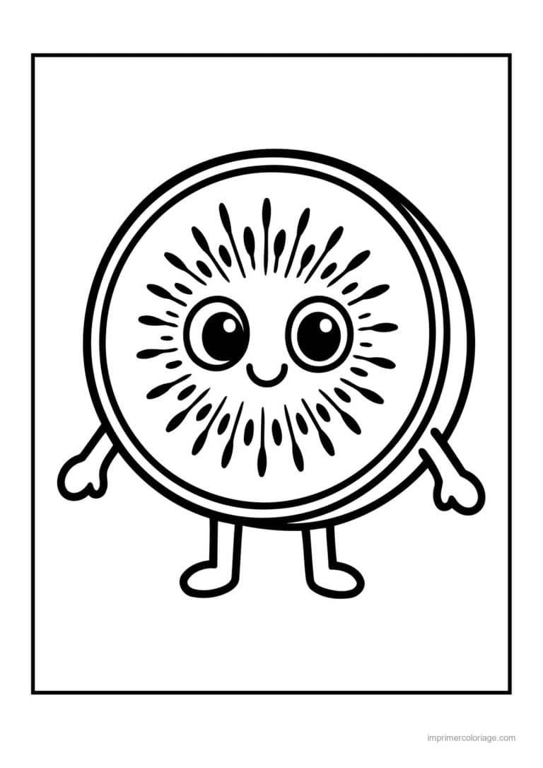 coloriage kiwi tranche de kiwi kawaii souriante - dessin gratuit &agrave; imprimer