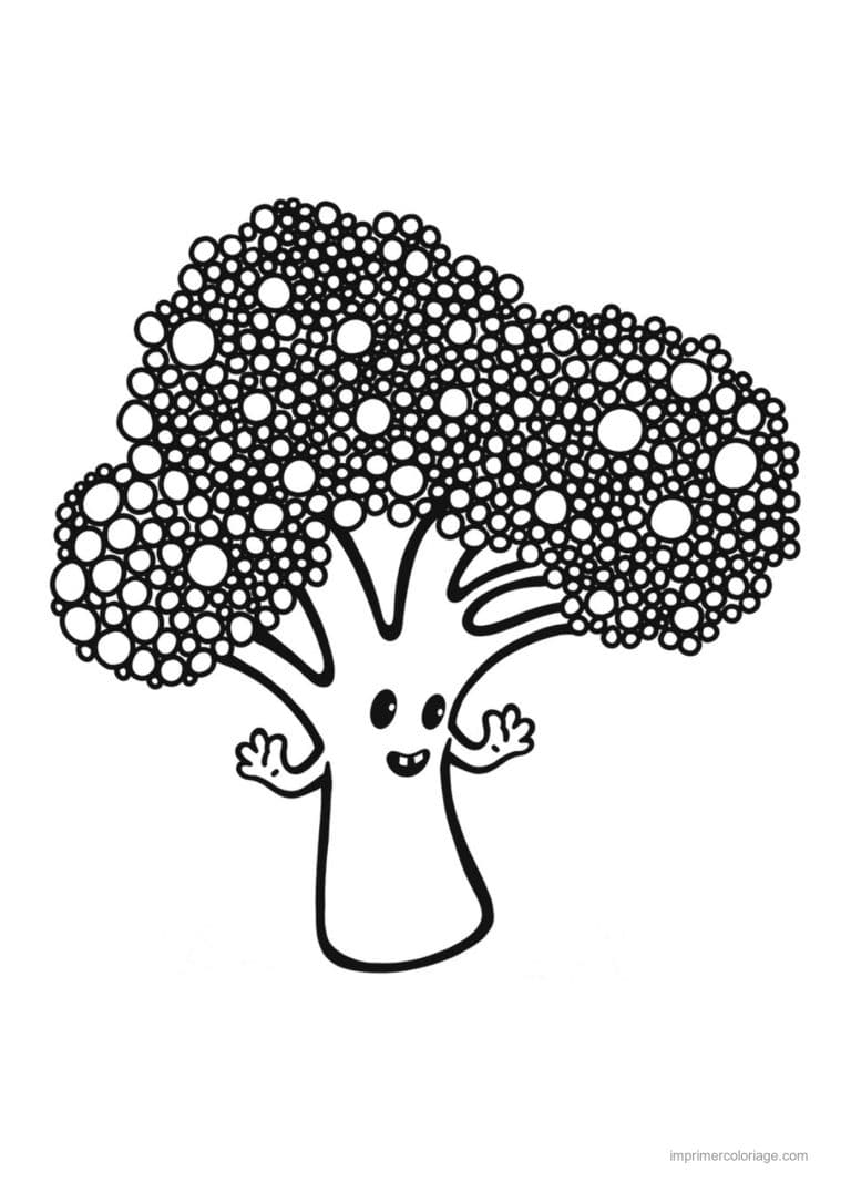 coloriage legumes brocoli kawaii bras leves - dessin gratuit &agrave; imprimer