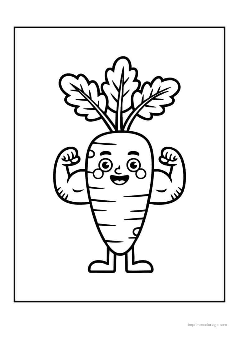 coloriage legumes carotte kawaii musclee - dessin gratuit &agrave; imprimer