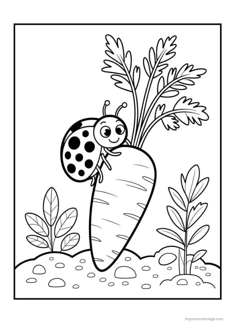 coloriage legumes carotte plantee et coccinelle - dessin gratuit &agrave; imprimer