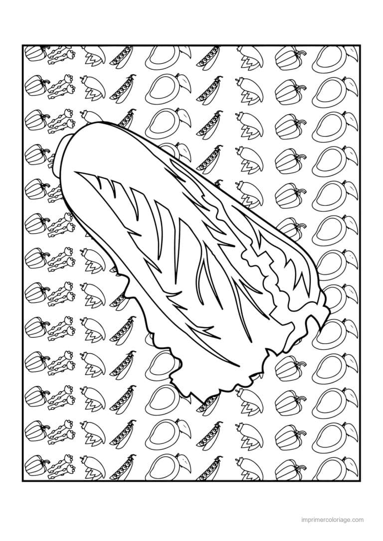 coloriage legumes chou chinois sur fond motif - dessin gratuit &agrave; imprimer