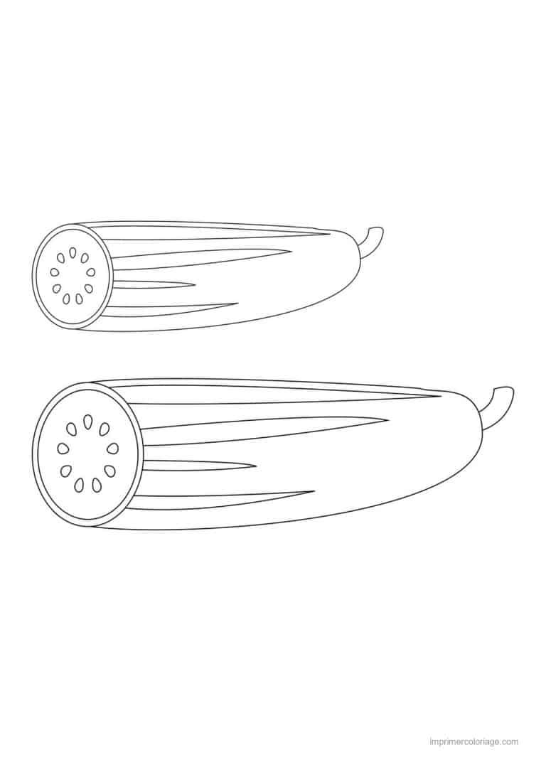 coloriage legumes concombre entier et coupe - dessin gratuit &agrave; imprimer