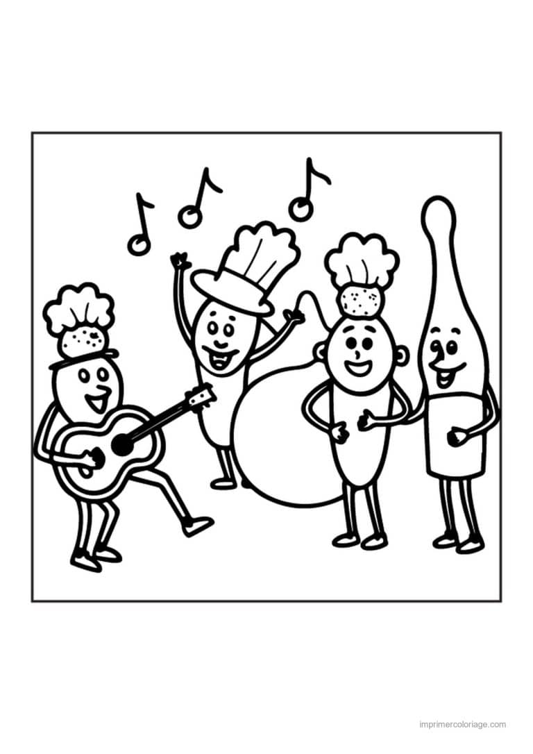 coloriage legumes orchestre de legumes kawaii - dessin gratuit &agrave; imprimer