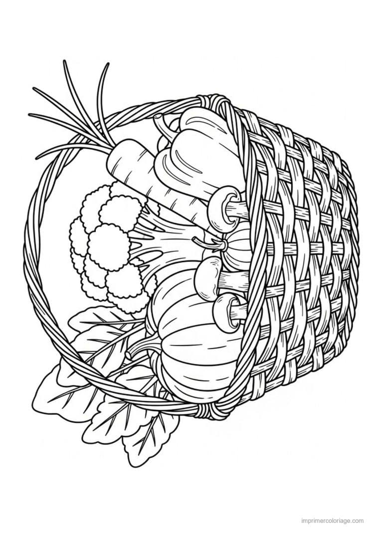coloriage legumes panier de legumes et chou fleur - dessin gratuit &agrave; imprimer