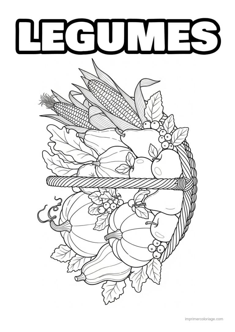 coloriage legumes panier de legumes et epi de mais 2 - dessin gratuit &agrave; imprimer