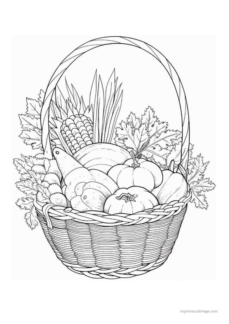 coloriage legumes panier de legumes et epi de mais - dessin gratuit &agrave; imprimer