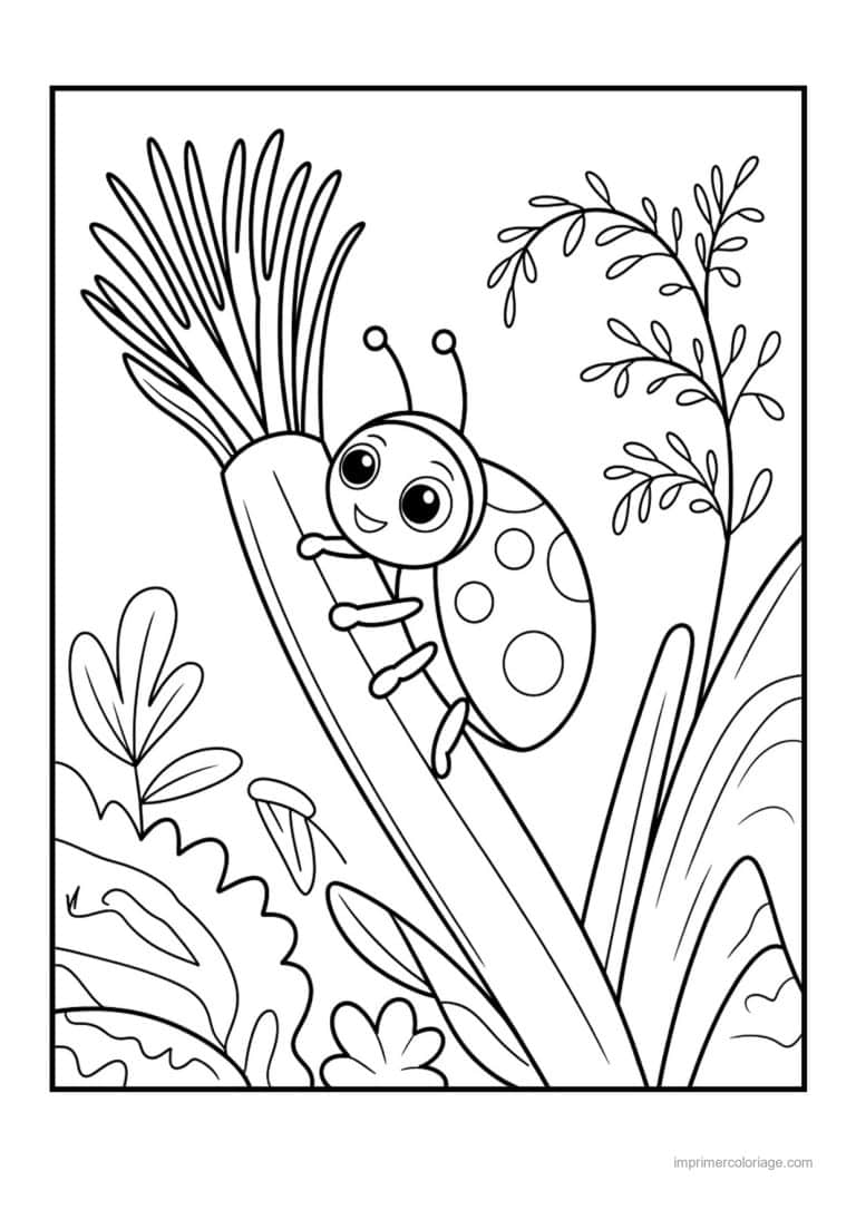 coloriage legumes poireau et coccinelle grimpante - dessin gratuit &agrave; imprimer