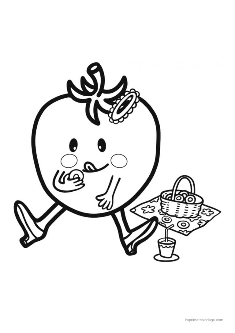 coloriage legumes tomate kawaii en pique nique - dessin gratuit &agrave; imprimer