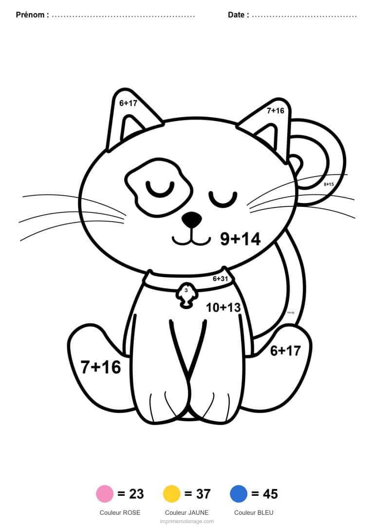 coloriage magique addition chaton difficile - dessin gratuit &agrave; imprimer