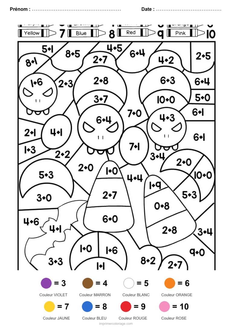 coloriage magique addition chauves souris - dessin gratuit &agrave; imprimer
