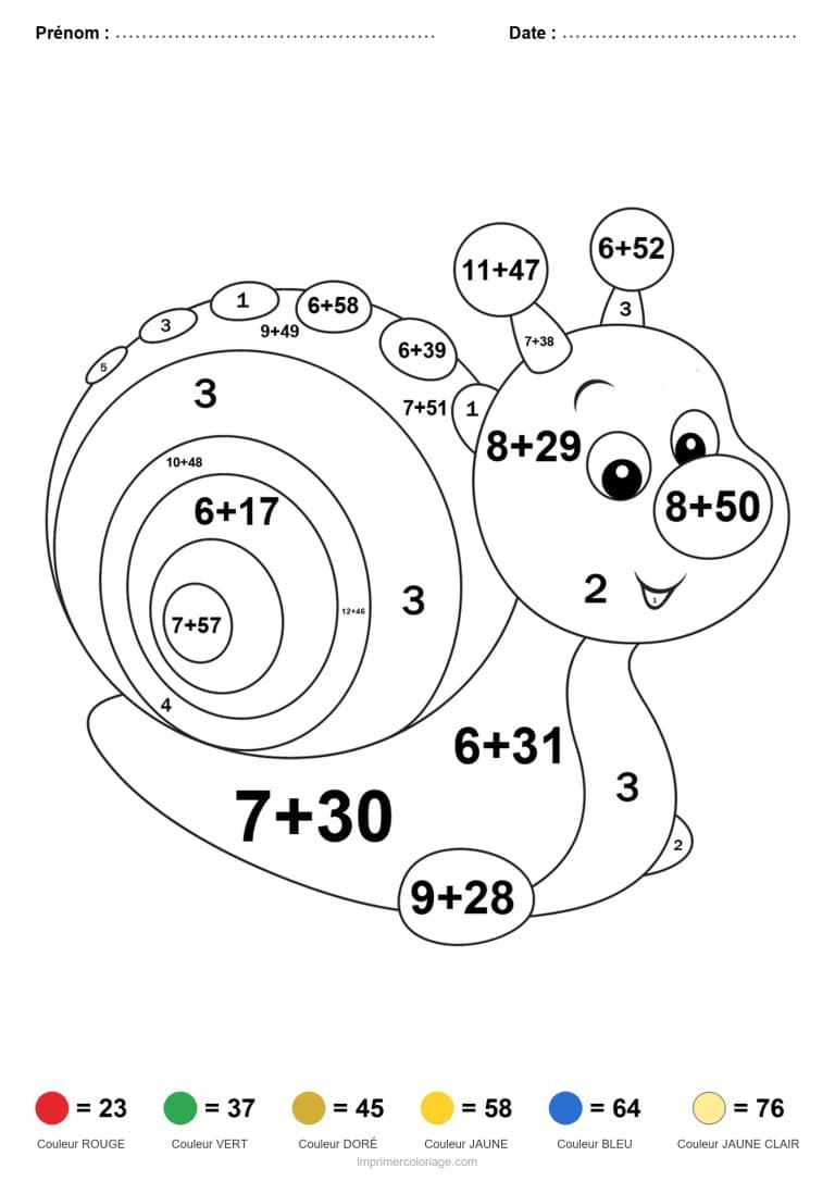coloriage magique addition escargot difficile - dessin gratuit &agrave; imprimer