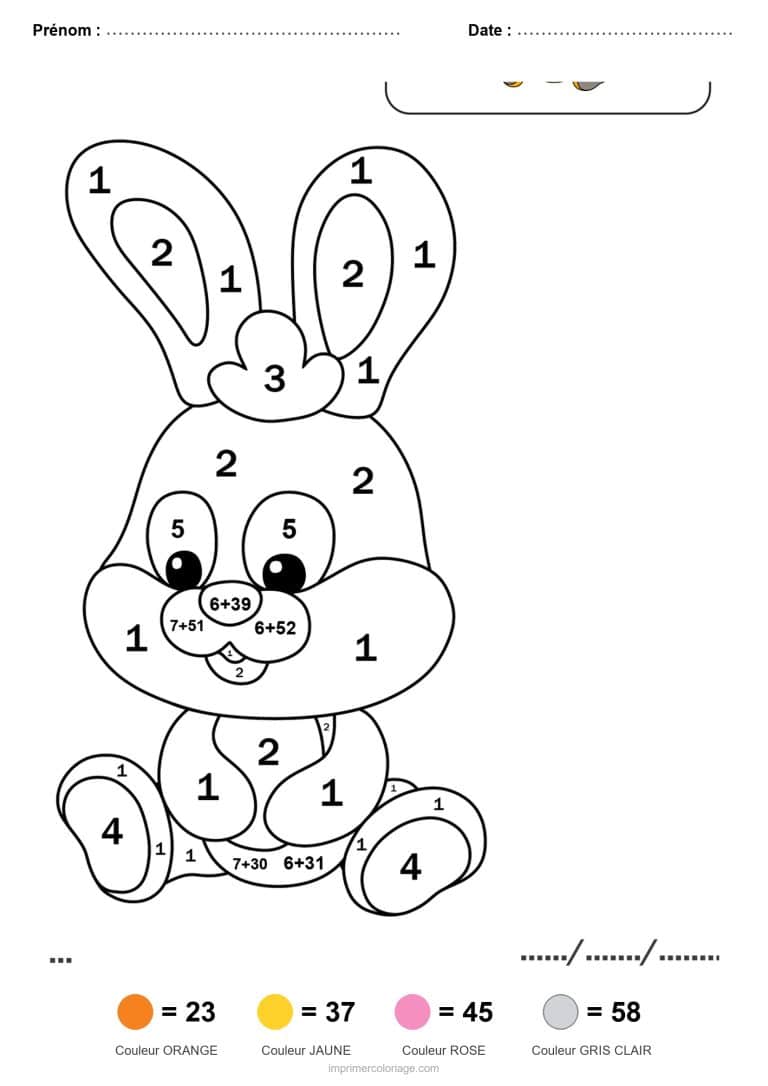 coloriage magique addition lapin difficile - dessin gratuit &agrave; imprimer