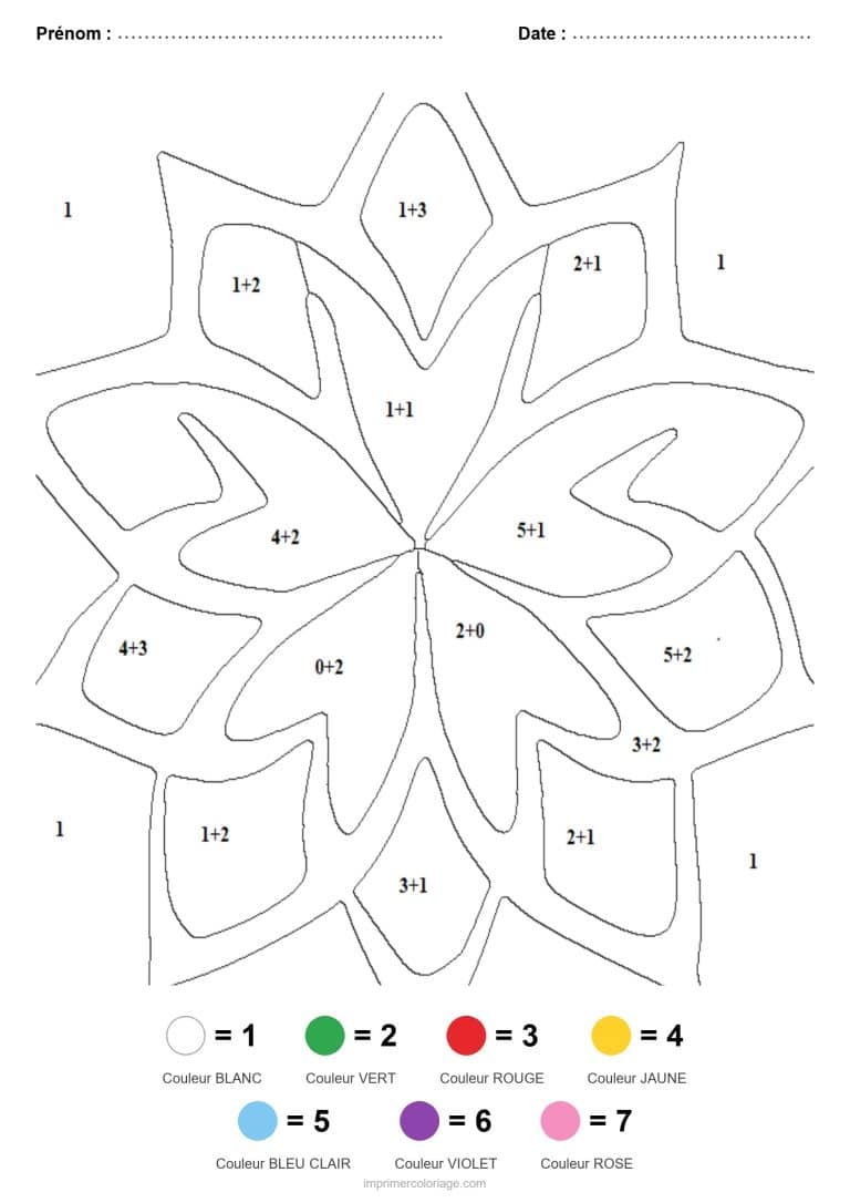 coloriage magique addition mandala etoile - dessin gratuit &agrave; imprimer