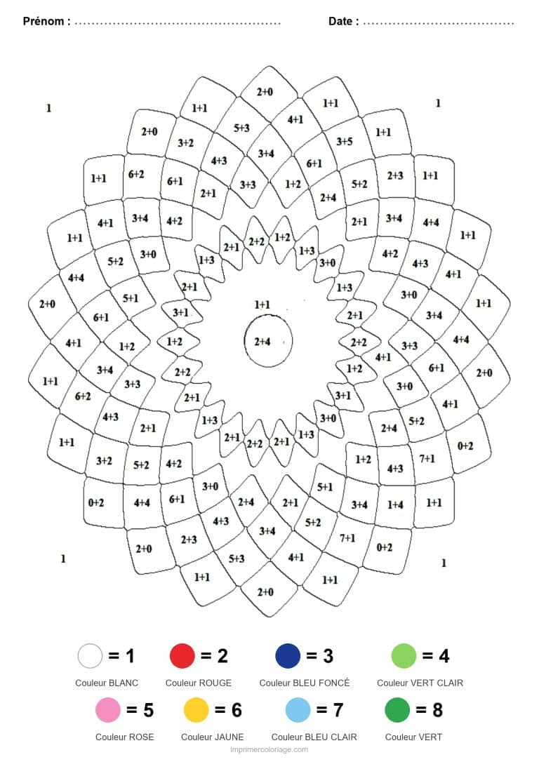 coloriage magique addition mandala fleur - dessin gratuit &agrave; imprimer