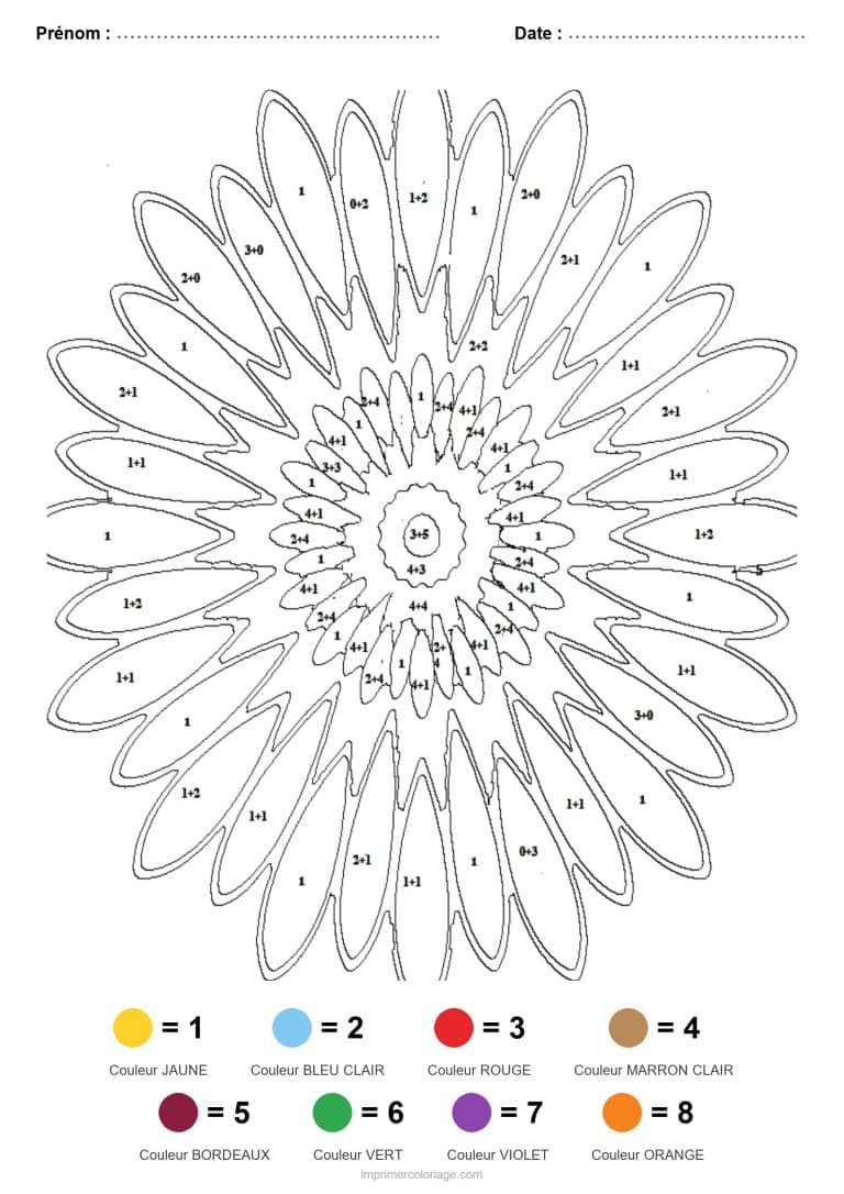 coloriage magique addition mandala marguerite - dessin gratuit &agrave; imprimer